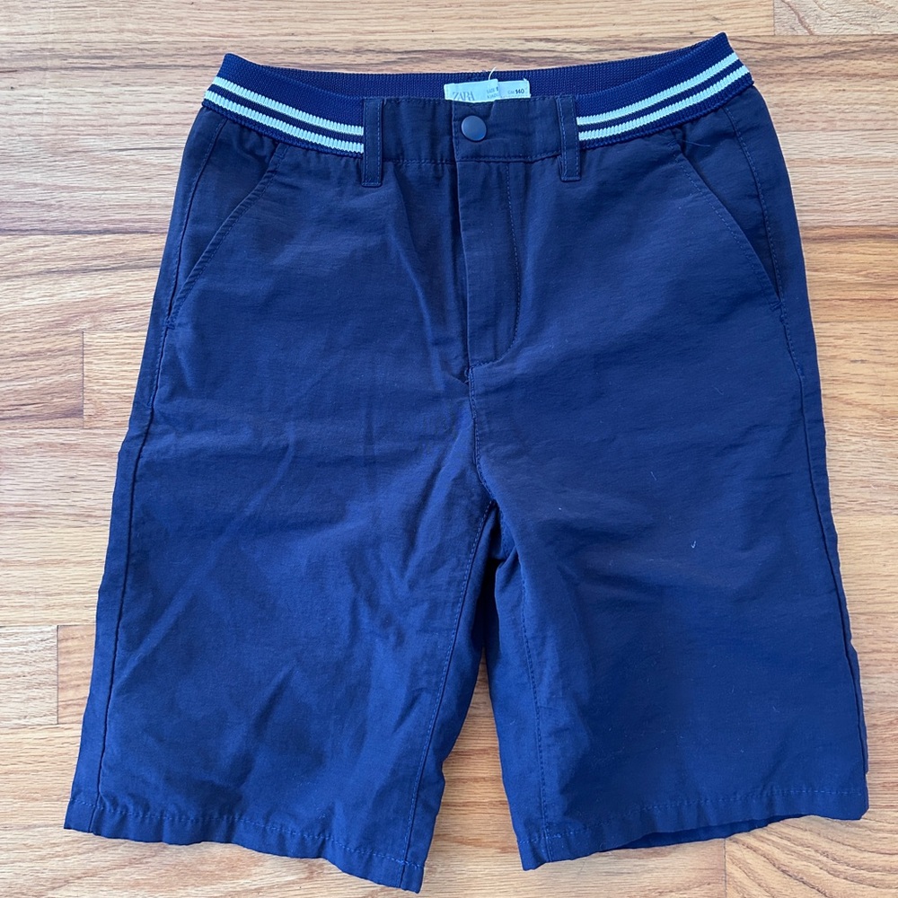 Zara Boys Navy Shorts with Striped Elastic Waistband